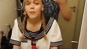 Little busty sailor girlfriend fucked in the bathroom