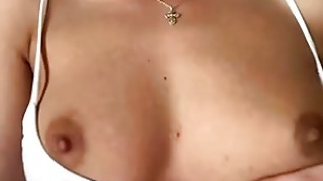 Wanking over slim teen with amazing tits