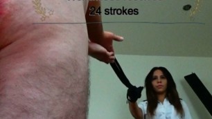 24 hard tawse strokes on the hands.