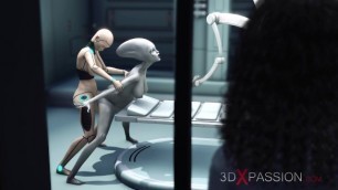 Alien Lesbian Sex in Sci-fi Lab. Female Android Plays with an Alien